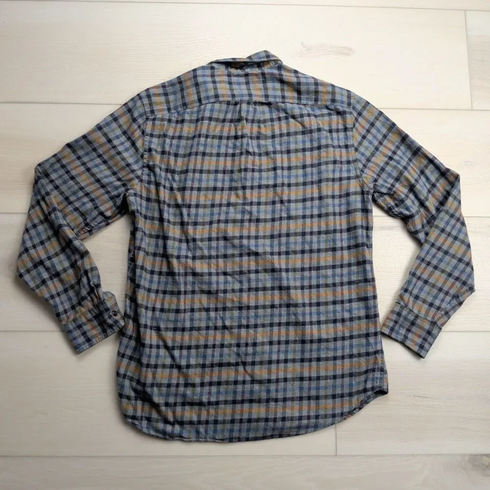 J Crew Shirt Mens M Cashmere‎ Cotton Blend Plaid Flannel Gray Blue Orange L/S